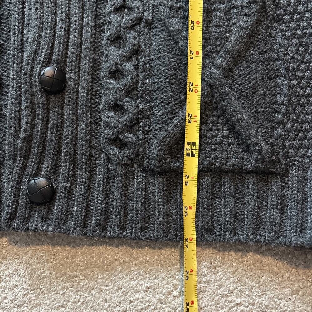 Aran Crafts Ireland Merino Wool Shawl Collar Cardigan Sweater Mens S Gray Cable - Picture 7 of 10